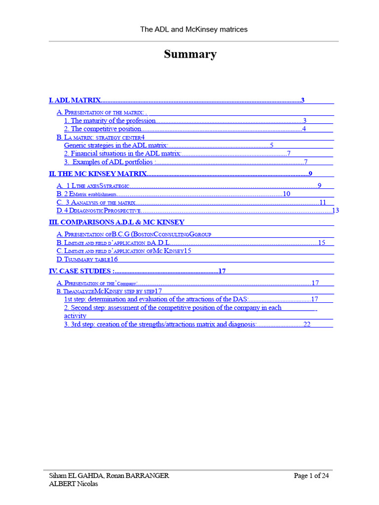 ADL and McKinsey Matrices Explained | PDF | Matrix (Mathematics) | Analysis