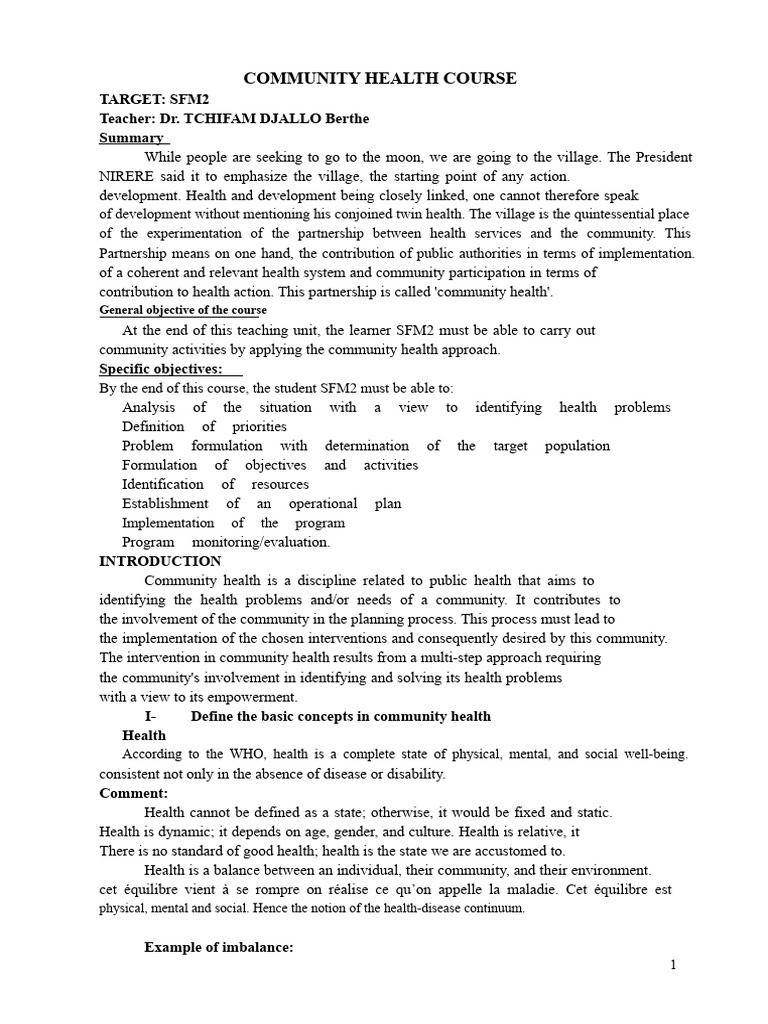 Community Health Course Overview | PDF | Public Health | Risk