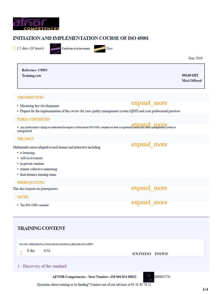 ISO 45001 Training Course Overview | PDF | Occupational Safety And ...