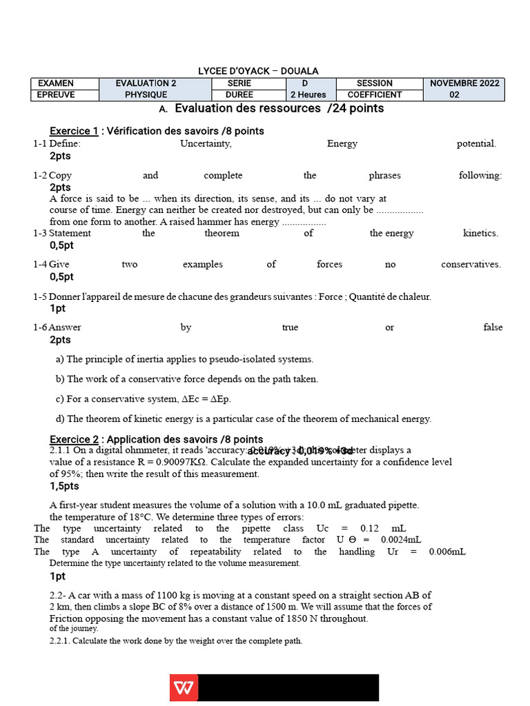 Physics Examination November 2022 | PDF | Force | Mass
