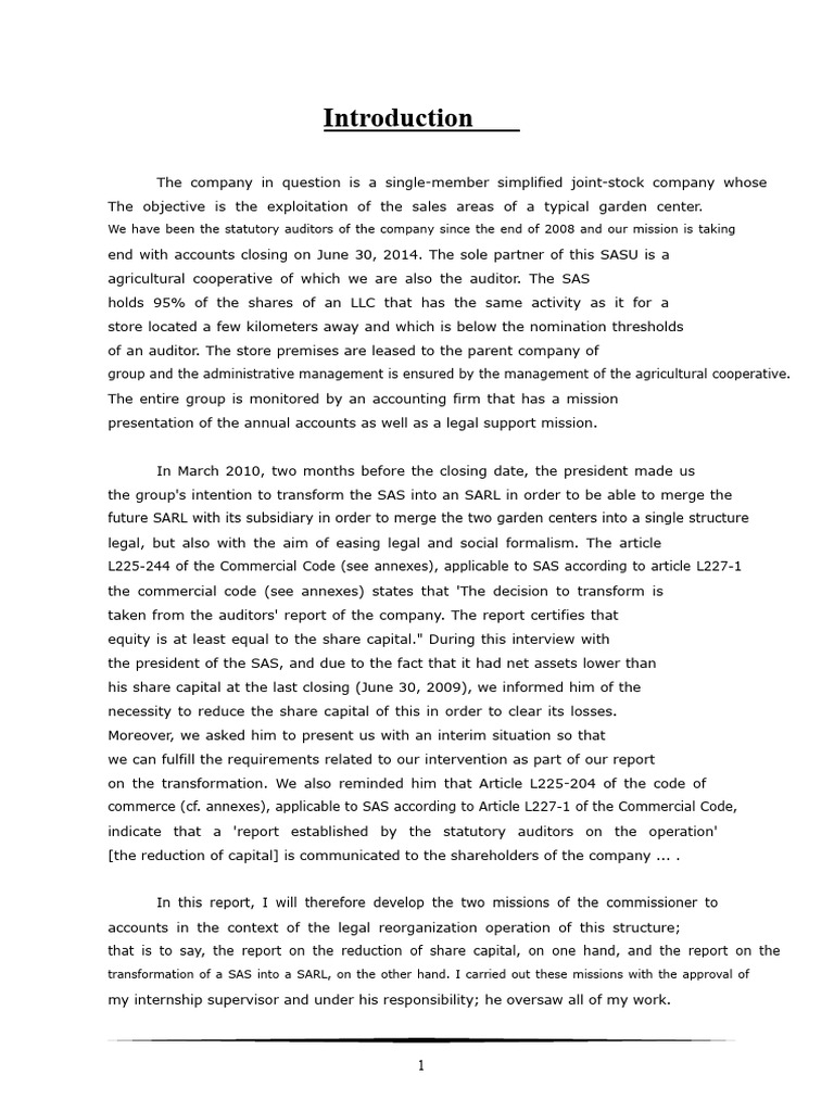CAC Report - Transformation of SAS Into SARL | PDF | Limited Liability ...