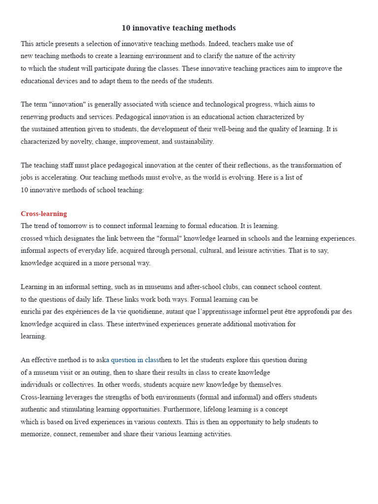 10 Innovative Teaching Methods Explained | PDF | Learning | Teaching Method