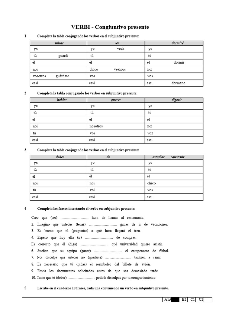 Ejercicios de Subjuntivo Presente 1 | PDF | Verbo | Morfología Lingüística