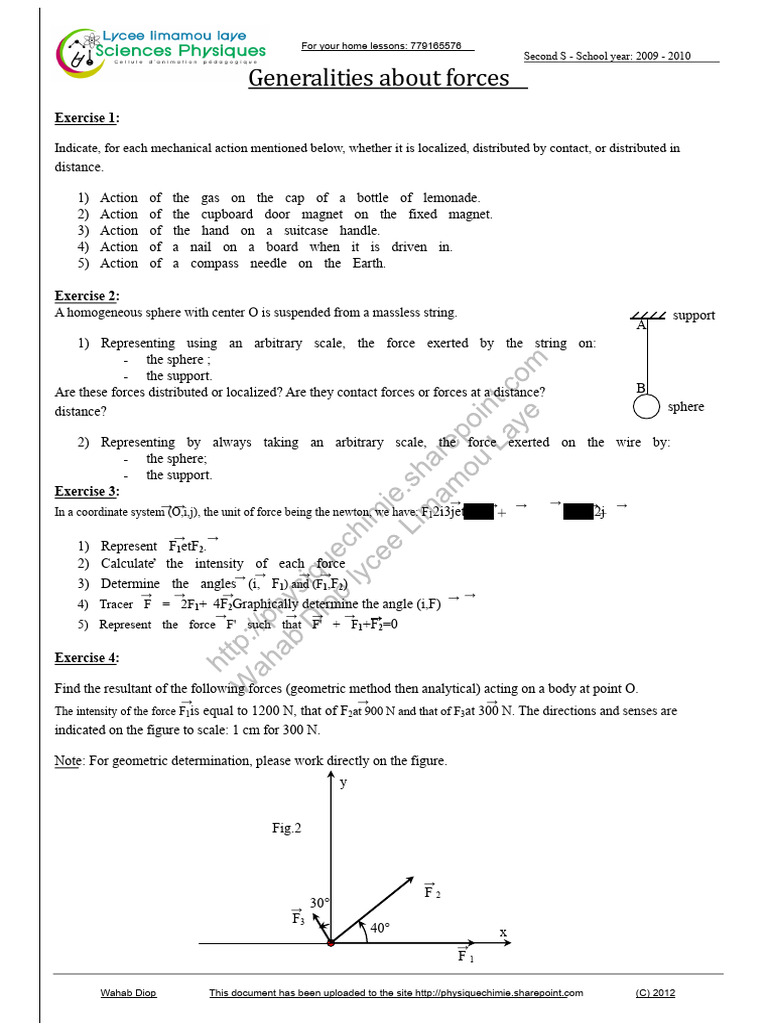 Mechanical Forces Exercises for Students | PDF | Force | Sphere