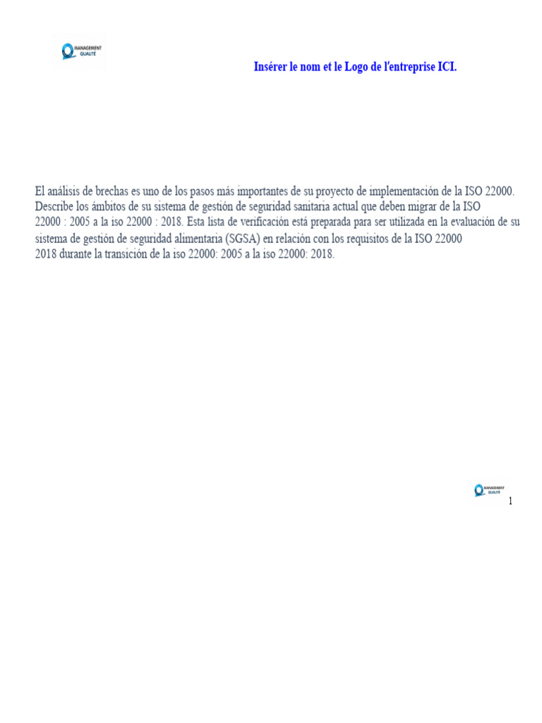 Análisis de Brechas ISO 22000:2018 | PDF | Alimentos | Planificación