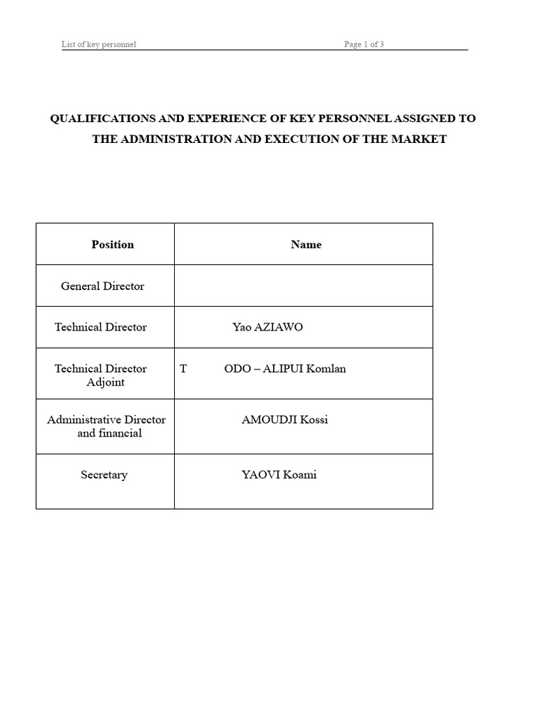 Key Personnel Qualifications Overview | PDF