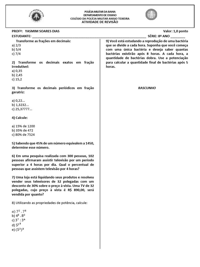 Atividade 8 Ano | PDF