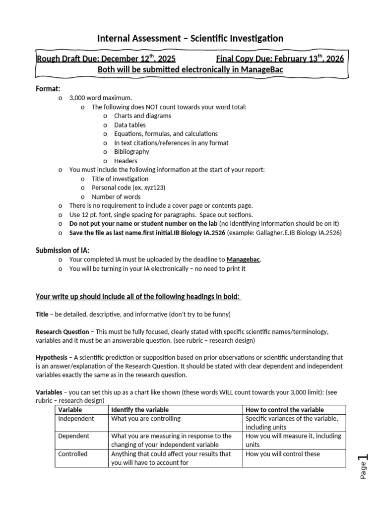IB Biology Internal Assessment Guide | PDF | Data Analysis | Statistics