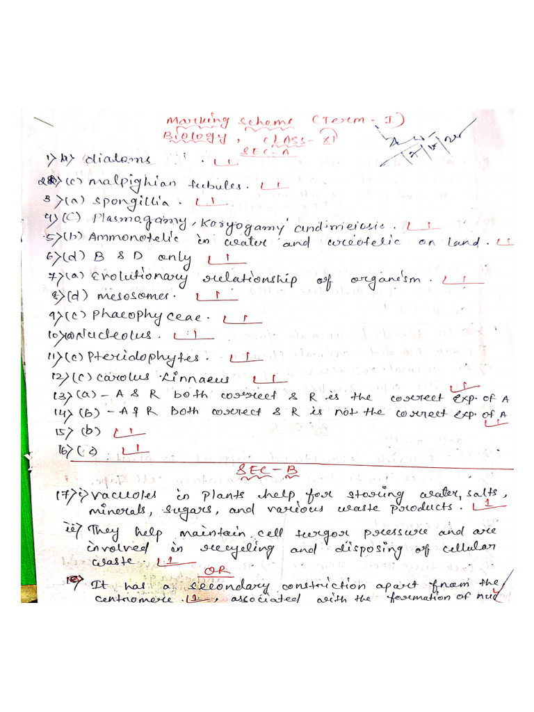 Biology Scoring Key | PDF