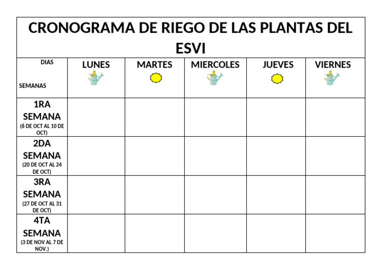 Cronograma de Riego para Plantas ESVI | PDF