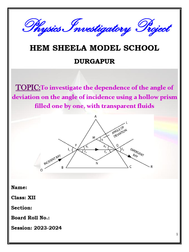 Angle Deviation in Prism Experiment | PDF | Refraction | Dispersion ...
