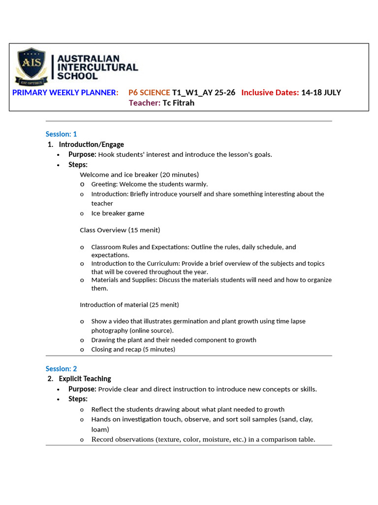 t1w1 p6 Science Ay 25-26 | PDF | Teachers | Soil