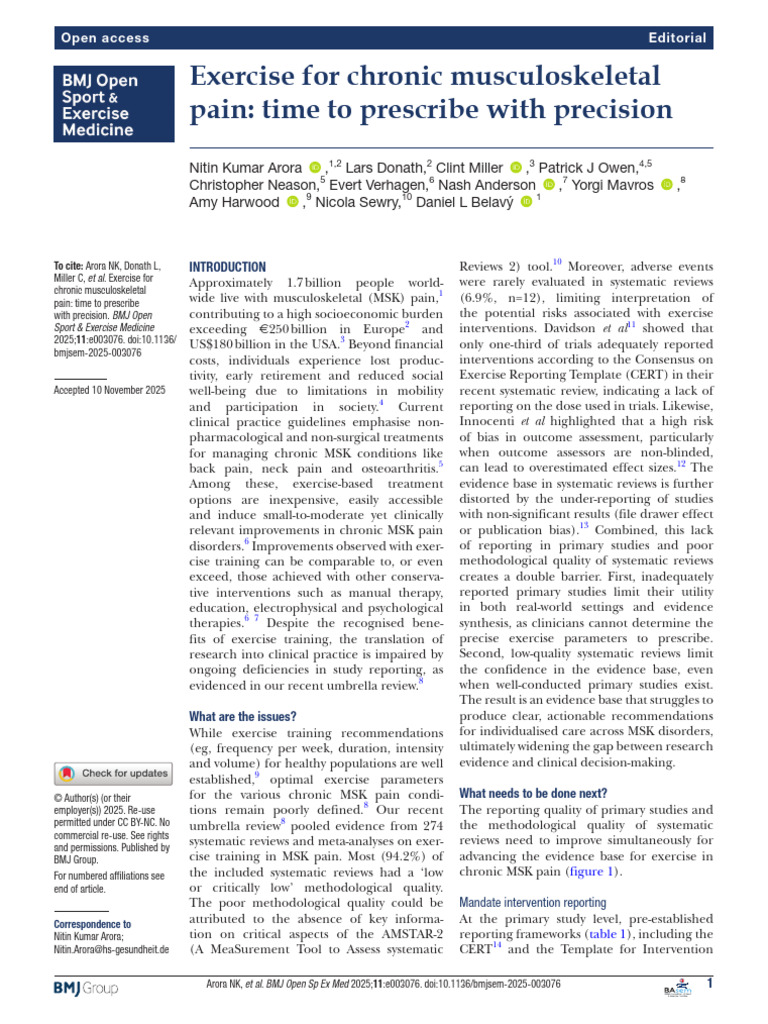 Exercise for MSK Pain | PDF | Systematic Review | Evidence Based Medicine
