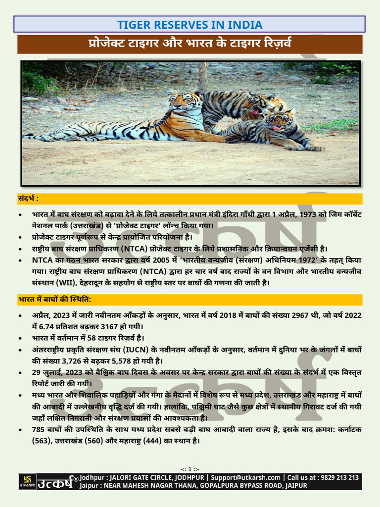 Tiger Reserves in India (Hindi) | PDF