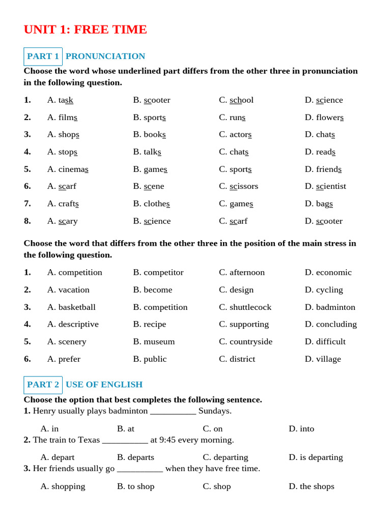 Free Time Activities and Exercises | PDF