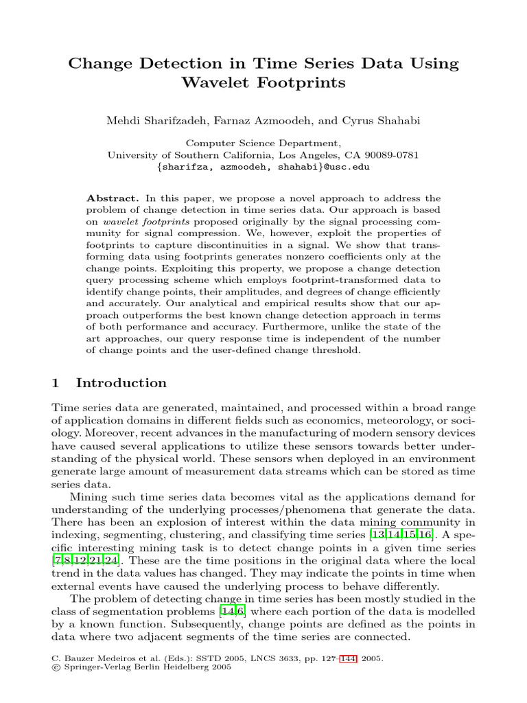 Change Detection in Time Series Using Wavelets | PDF | Time Series ...
