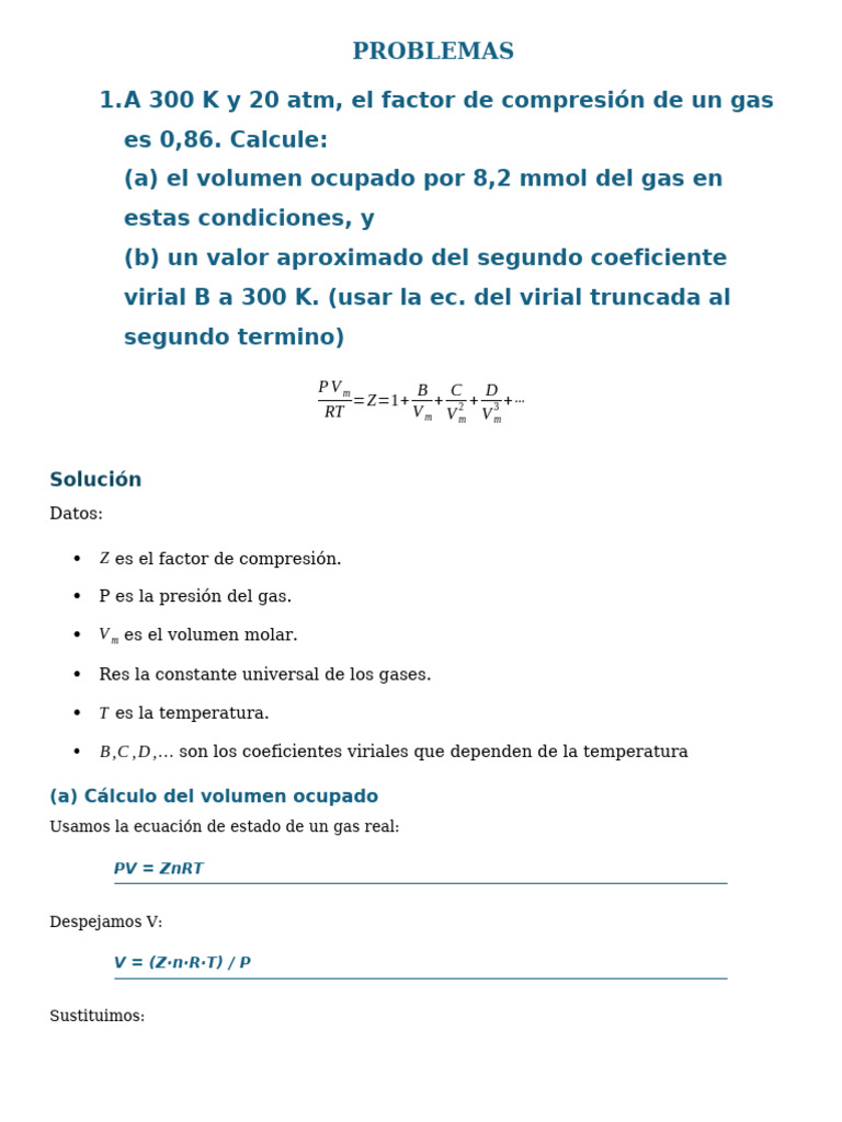 Cálculos de Gases Ideales y Reales en Termodinámica | PDF | Gases ...