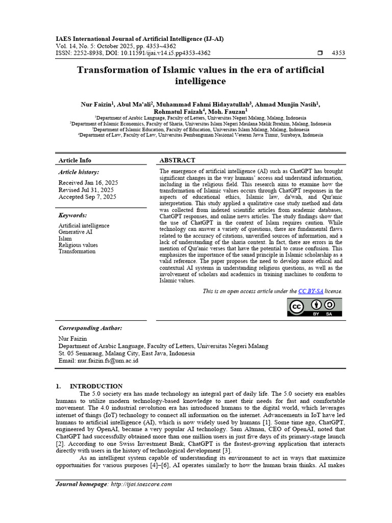 Islamic Values Transformation via AI | PDF | Artificial Intelligence ...
