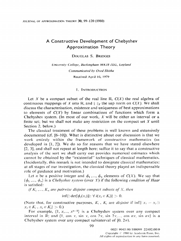 Constructive Chebyshev Approximation Theory | PDF | Theorem | Compact Space