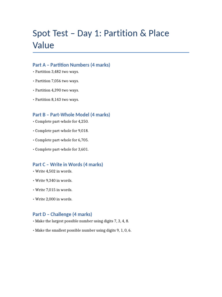Day1 Spot Test Pr4a Maths | PDF