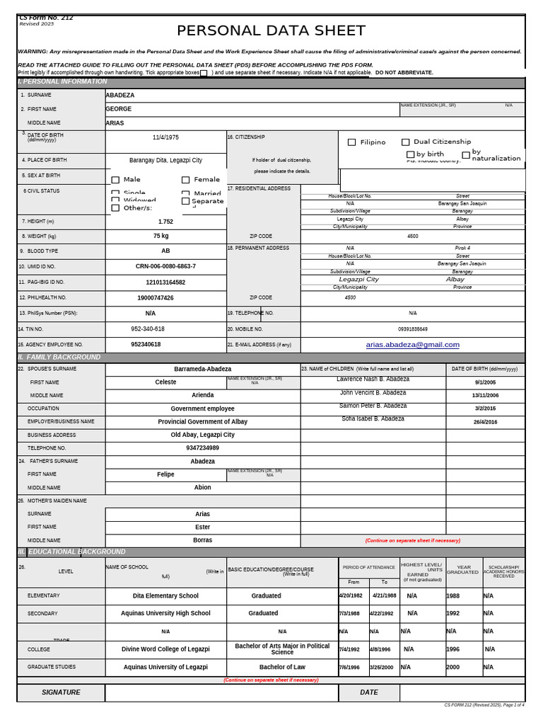 Personal Data Sheet Template | PDF | Justice | Crime & Violence