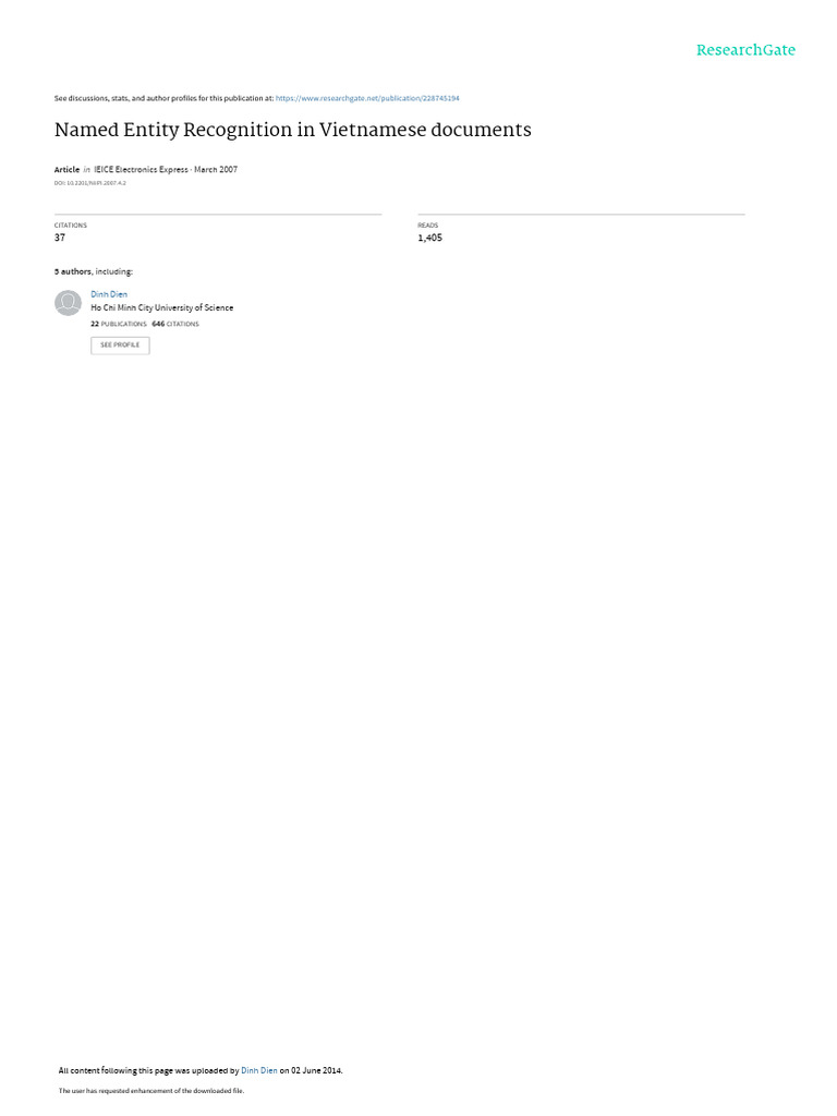 Vietnamese Named Entity Recognition Study | PDF | Word | Vietnamese ...