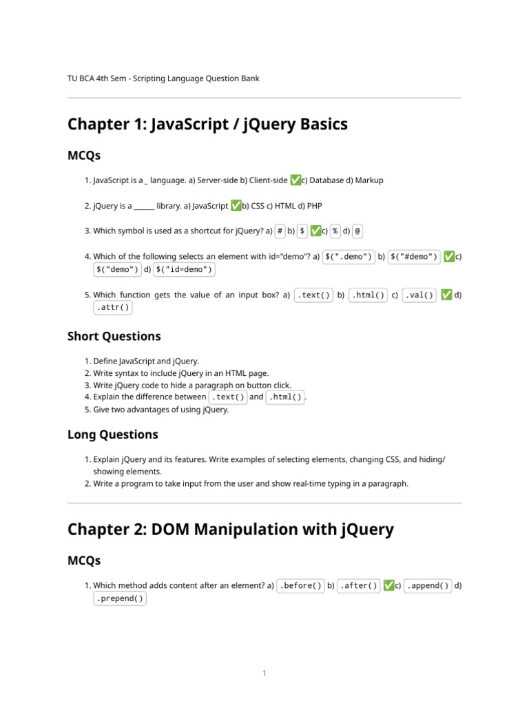 BCA 4th Sem JavaScript & jQuery Q&A | PDF | J Query | Software