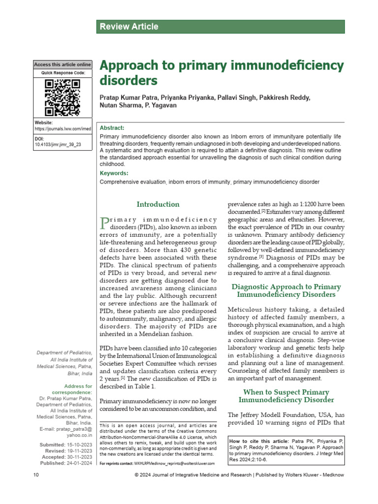 Diagnosing Primary Immunodeficiency Disorders | PDF | Immunodeficiency ...