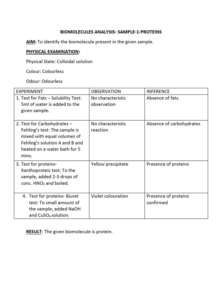 Biomolecule Analysis: Proteins & Carbohydrates | PDF