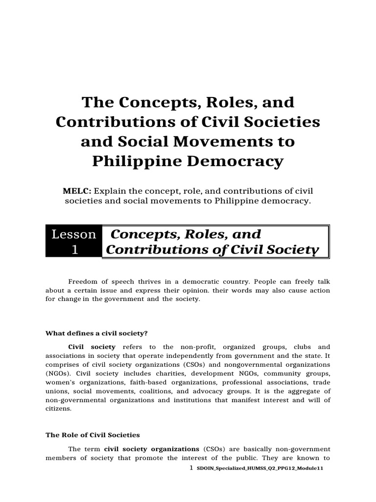 The Concepts Roles and Contributions of Civil Societies and Social ...