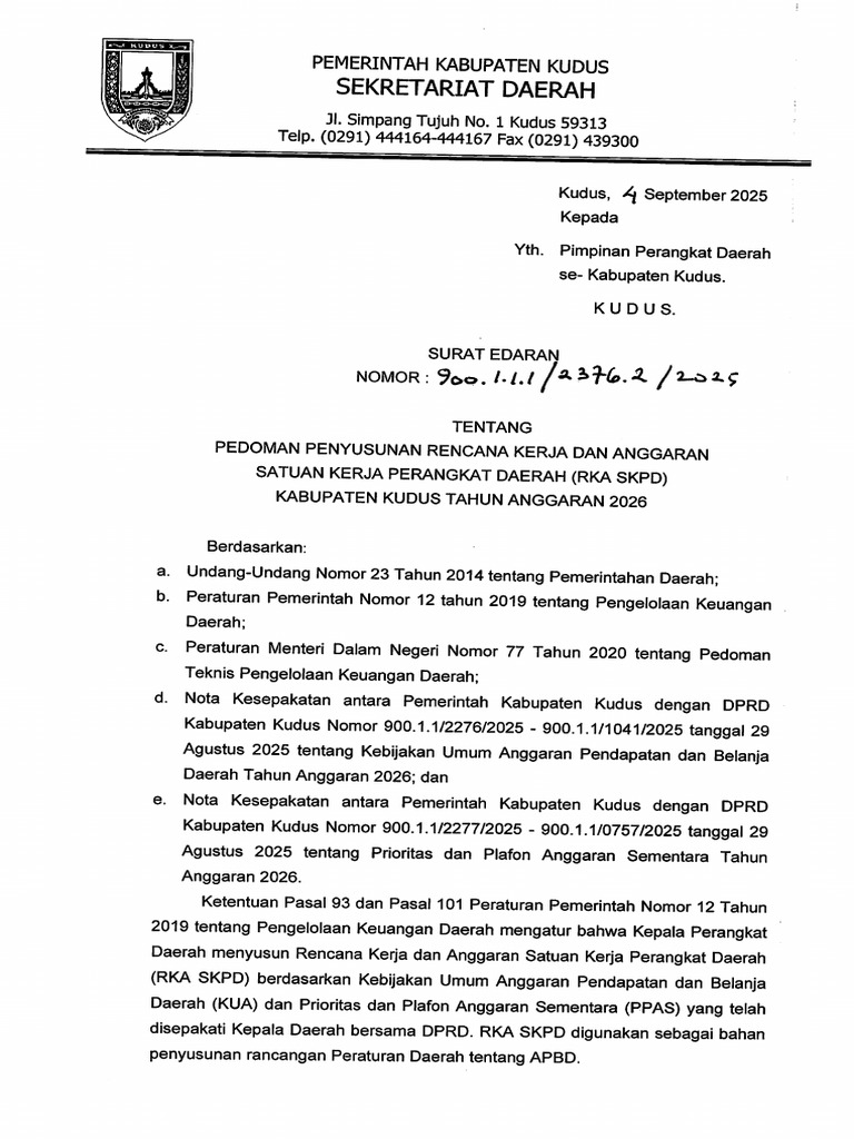 Surat Edaran RKA APBD 2026 | PDF
