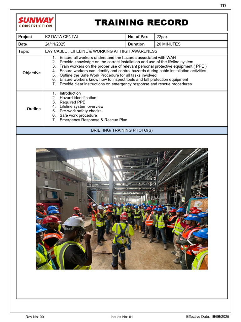 Cable Installation Safety Training Record | PDF | Safety | Occupational ...