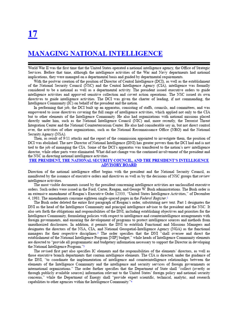 Chapter 17 Managing National Intelligence | PDF | United States ...