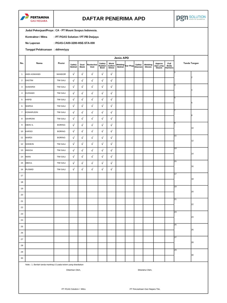 14. Form BA Serah Terima APD (1) | PDF