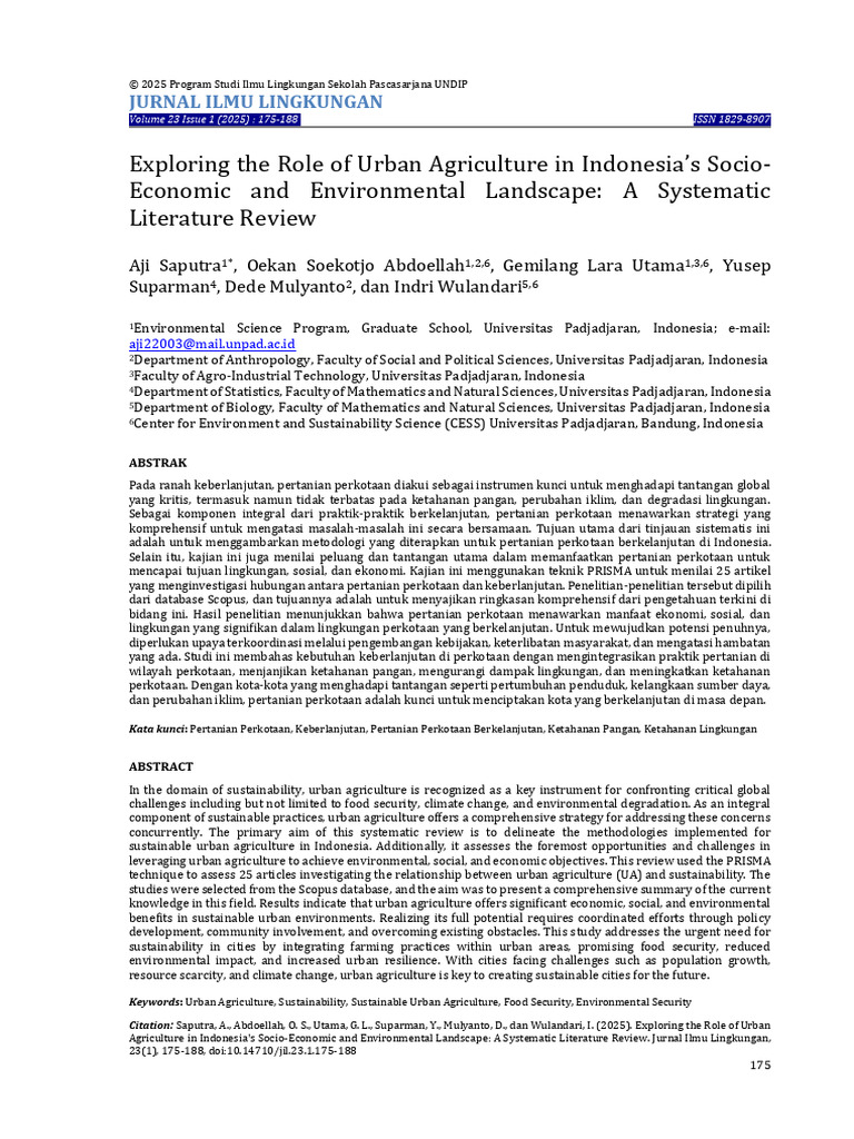 Urban Agriculture in Indonesia: A Review | PDF | Sustainability | Urban ...