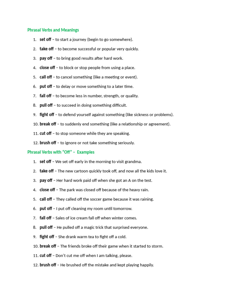 Phrasal Verbs and Meanings-Off | PDF
