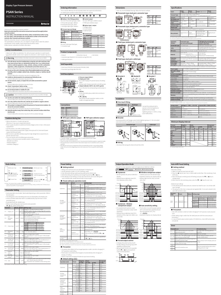 PSAN Series Pressure Sensors Guide | PDF | Pressure | Pressure Measurement