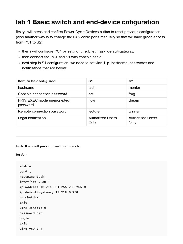Basic Switch and Device Configuration Guide | PDF | Password | Internet ...