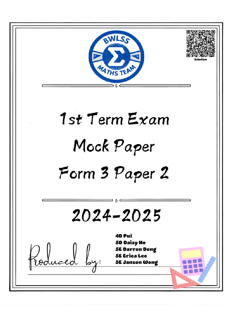 F3 Mock Test Paper_First Exam_P2!24!25 Ans | PDF | Elementary Geometry ...