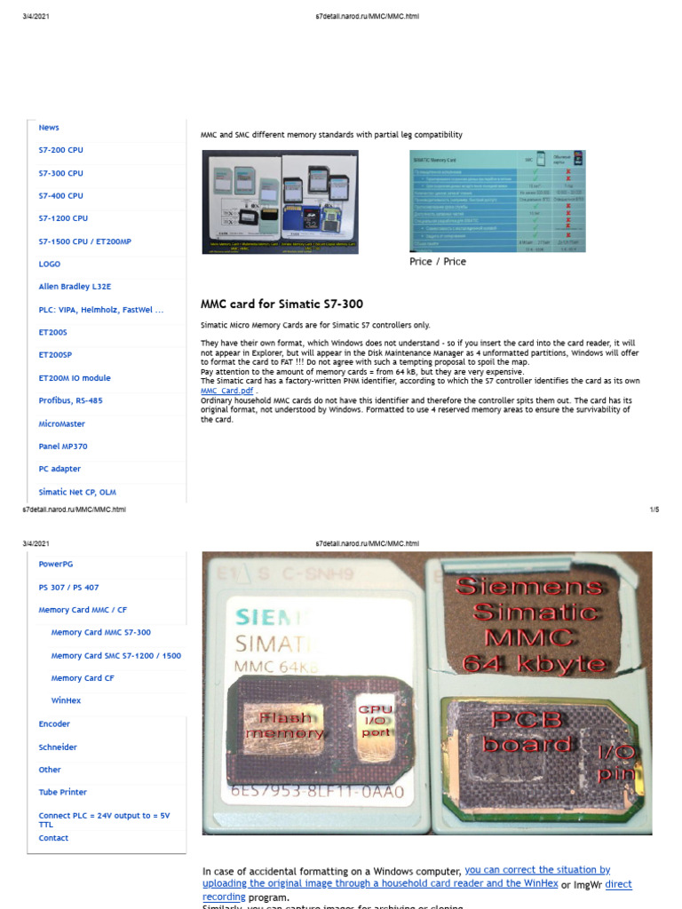 MMC and SMC Memory Cards for S7 PLCs | PDF | Computing | Computer ...