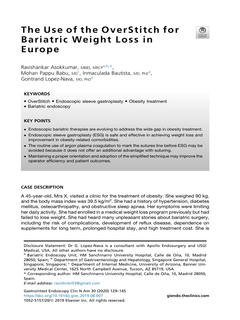 10 The Use of The OverStitch For Bariatric Weight Loss in Europe | PDF ...