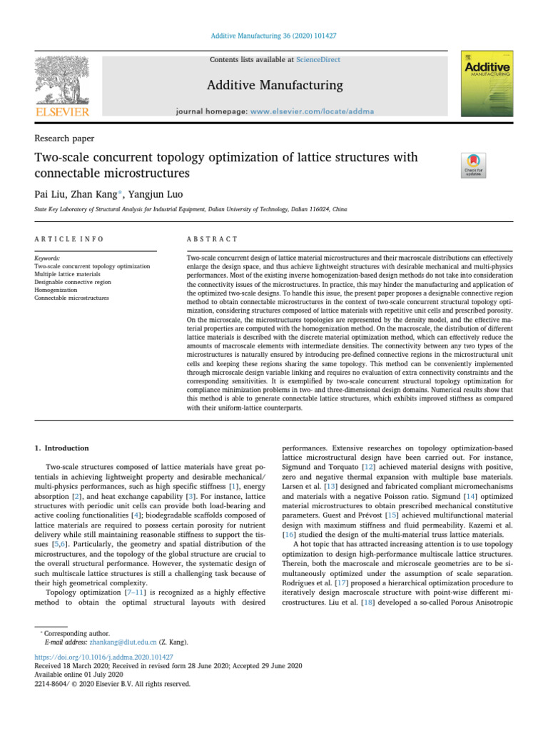 Two-Scale Concurrent Topology Optimization of Lattice Structures With ...