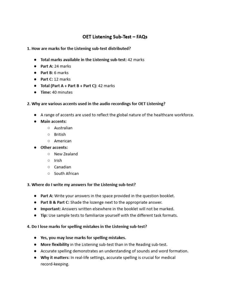 OET Listening Sub-Test - FAQs | PDF | Linguistics
