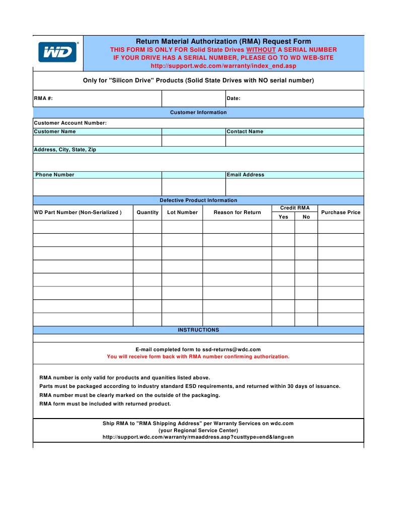 WD-SSD RMA Authorization Form End | PDF