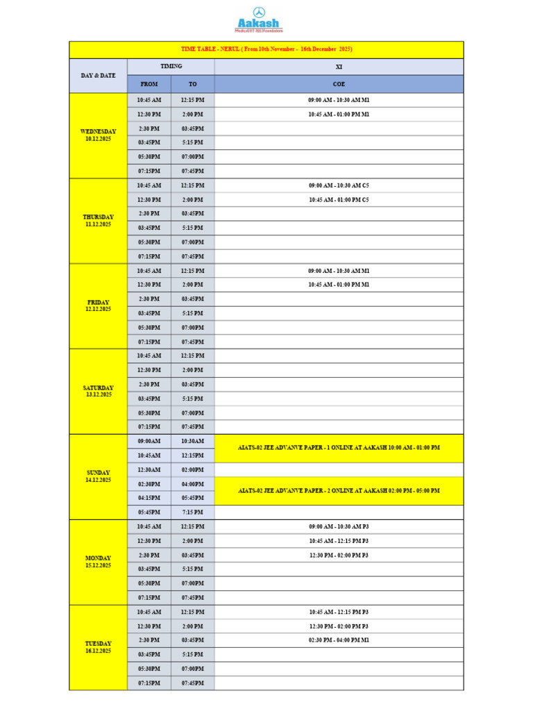 Nerul Time Table: Nov-Dec 2025 | PDF