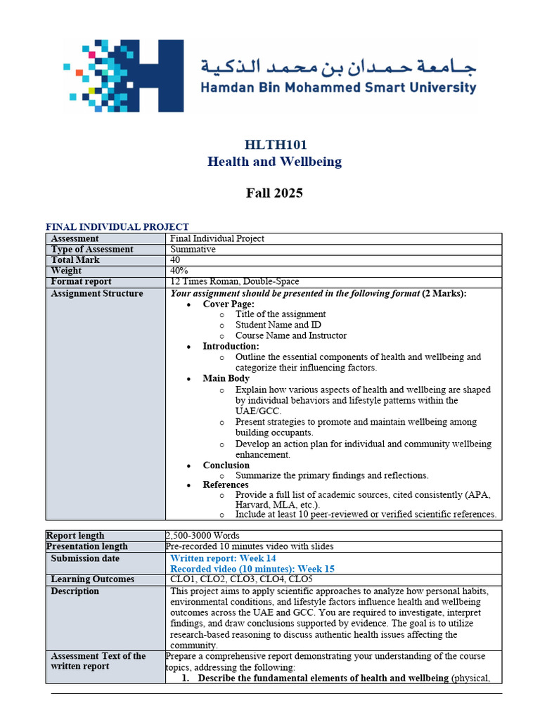 Health and Wellbeing Project Guidelines | PDF | Well Being | Citation