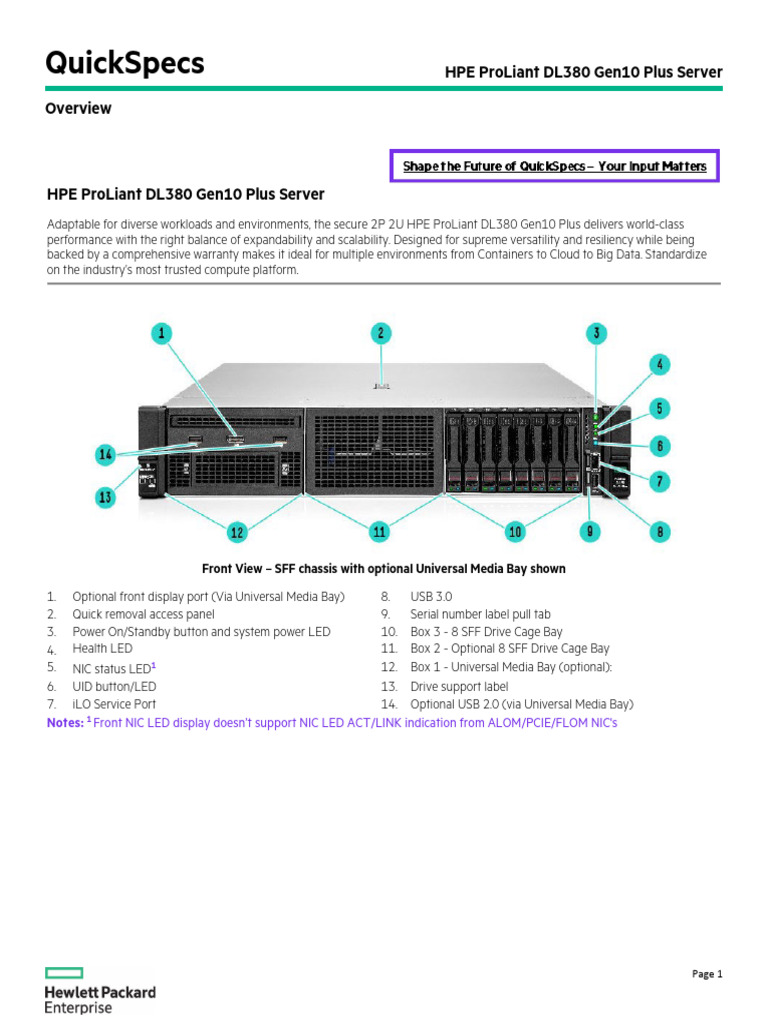 HPE ProLiant DL380 Gen10 Plus Specs | PDF | Computing | Computer ...