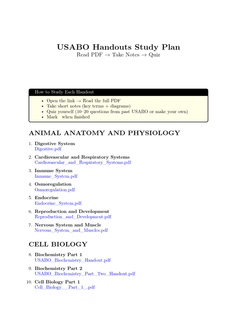 USABO Study Plan for Biology Topics | PDF