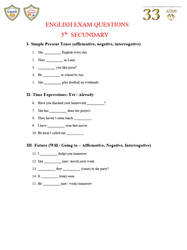 ENGLISH EXAM QUESTIONS 5th Sec 2025 | PDF | Linguistics | Syntax