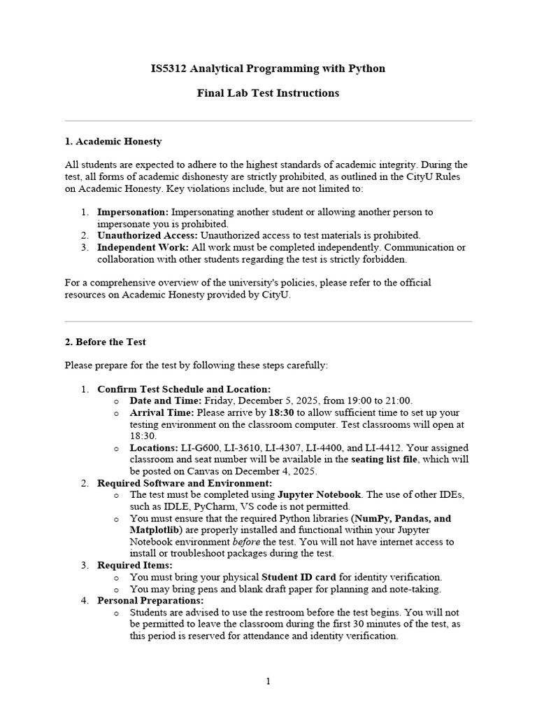 Python Lab Test Instructions | PDF | Academic Dishonesty | Computer File